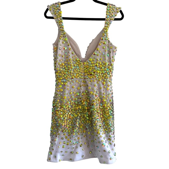 VIENNA White Iridescent Beaded Evening Cocktail Formal Mini Party Dress … - Picture 6 of 14
